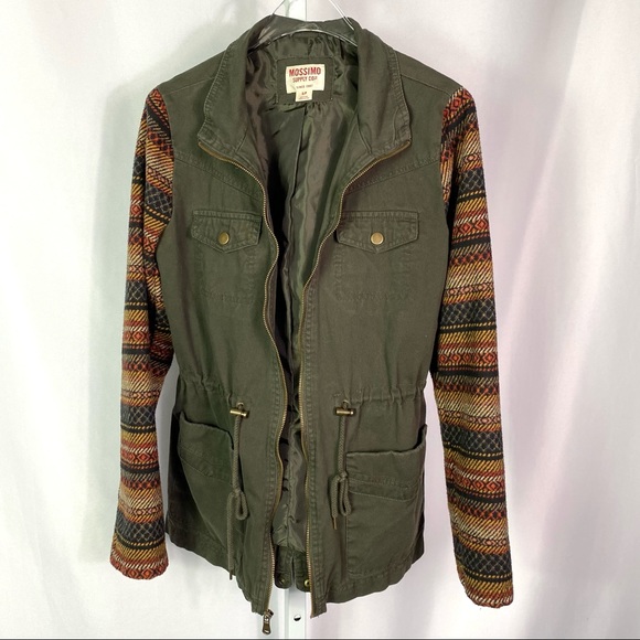 Cotton Cargo Jacket with Wool Blend Blanket Sleeves, Adjustable Waist, Mossimo - Picture 6 of 14